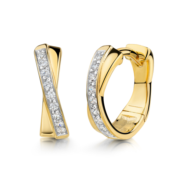 Klappcreolen Silber 925 vergoldet - Ø 13mm - 18 Zirkonia - Hochglanz