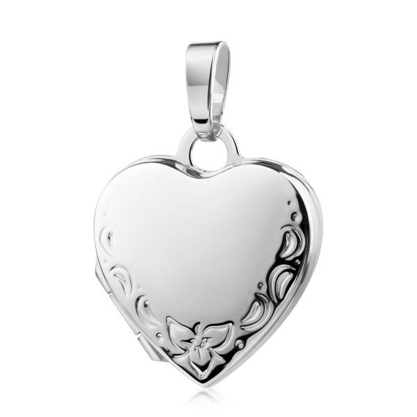 Herz Medaillon Silber 925 - gemustert - 15x14mm - gravierbar