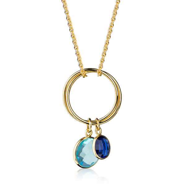 Collier 2-reihig Silber 925 vergoldet - Quarz Swiss Blue und London Blue