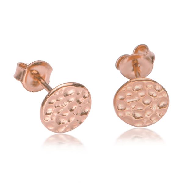 Ohrstecker Platte Hammerschlag Silber 925 rosévergoldet - Ø 8mm
