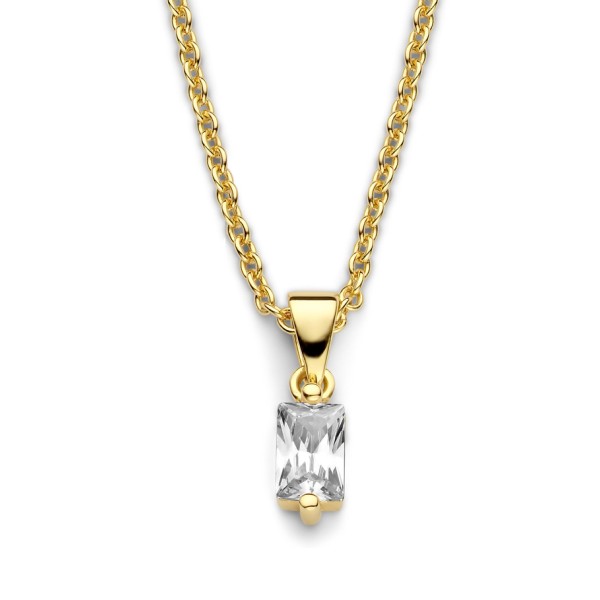 Collier mit Zirkonia Baguetteform Silber 925 vergoldet - 6x4mm - Kugelkette