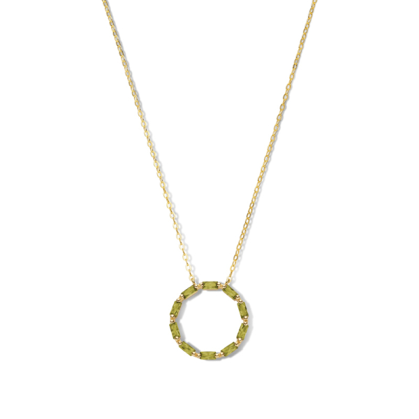 Collier Kreis Silber 925 vergoldet - 10 olivgrüne Zirkonia im Baguetteschliff - Bild 2