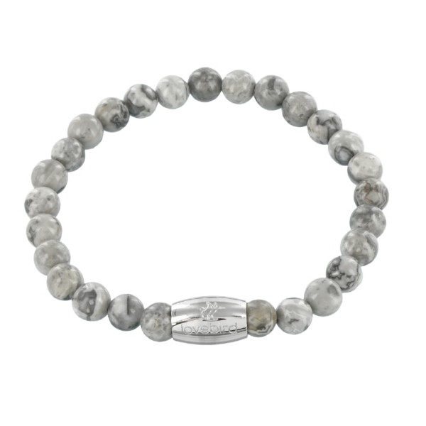 Lovebird Armband Jaspis grau Edelstahl - 6mm