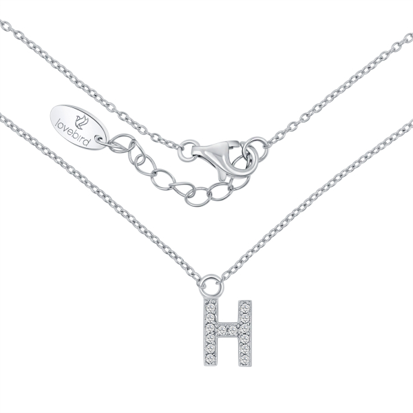 Lovebird Buchstabencollier H Silber 925 rhodiniert - 14 Zirkonia - Bild 2