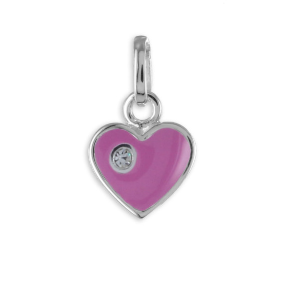 Anhänger Herz Silber 925 - Lack rosa mit Straßstein