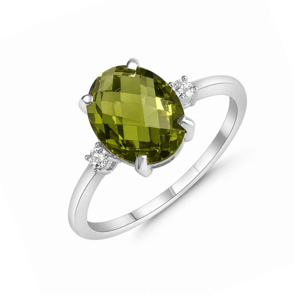 Ring Silber 925 rhodiniert - 3 Zirkonia weiß und olive