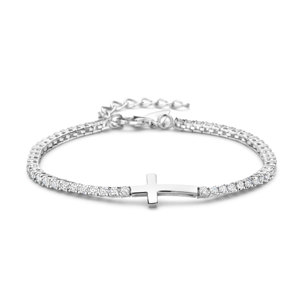Tennisarmband Silber 925 rhodiniert - 54 Zirkonia - Kreuz