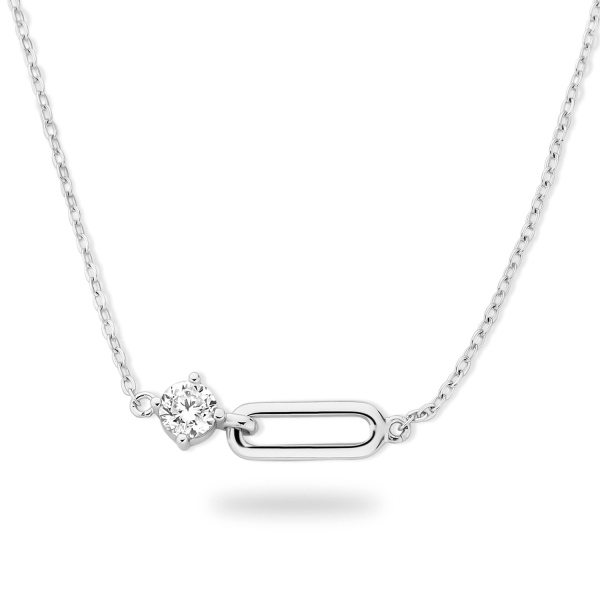 Collier mit Zirkonia Silber 925 rhodiniert - Zwischenteil 18mm - Ankerkette