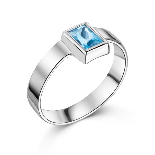 Damenring Silber 925 rhodiniert - Hellblauer Kristall