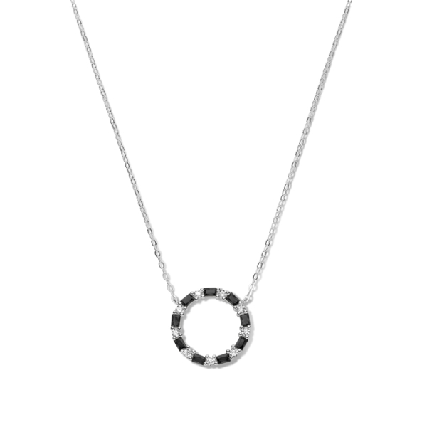 Collier Kreis Silber 925 rhodiniert - 18 Zirkonia weiß und schwarz - Bild 2