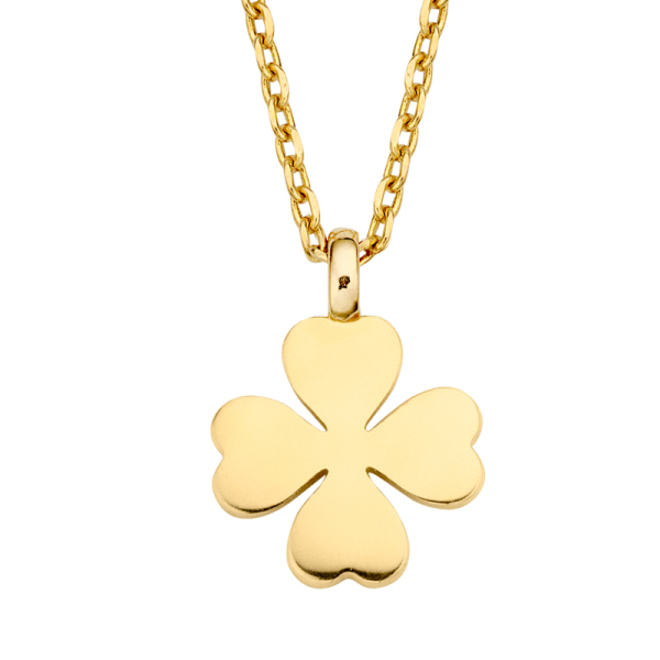 Collier Kleeblatt Gold 585 - Anhänger 7x7mm - Diamantierte Ankerkette