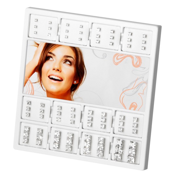 Schmuckdisplay mit 36 Paar Zirkonia-Ohrsteckern Silber 925 rhodiniert - 3 bis 10mm
