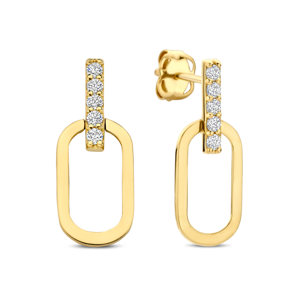 Ohrstecker Oval mit 10 Zirkonia Gold 585 - Bewegliches Oval