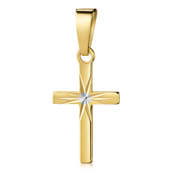 Anhänger Kreuz Silber 925 vergoldet Bicolor - Glänzend und Diamantiert - 13mm