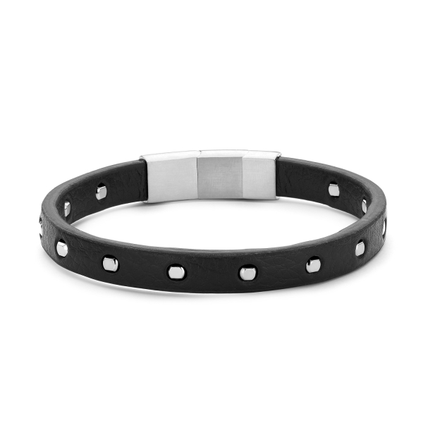 Frank 1967 Armband Echtleder Schwarz mit Nieten Edelstahl - 8,5mm