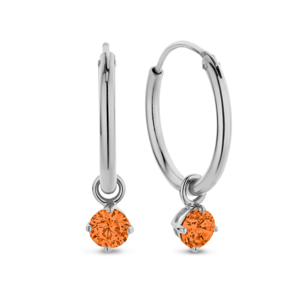 Creolen mit Zirkonia-Anhänger Orange Silber 925 rhodiniert - Zirkonia 4mm