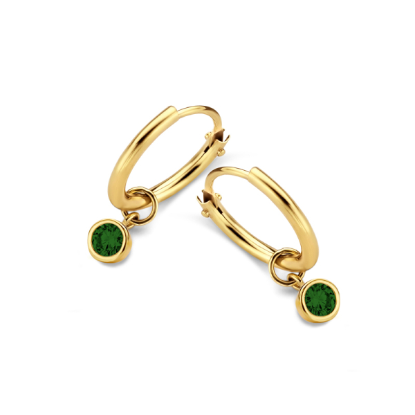 Creolen Gold 585 - 11mm - Zirkonia Grün 3mm