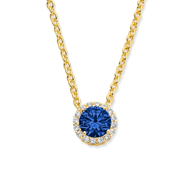 Collier Silber 925 vergoldet - Anhänger 17 Zirkonia blau und weiß - Ø 8mm