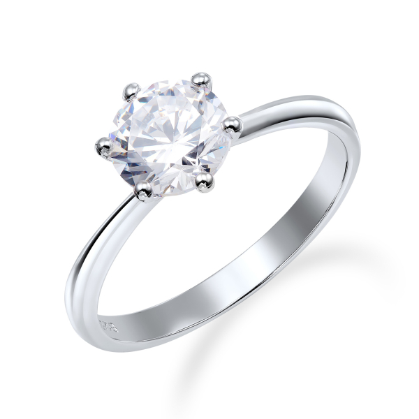Solitär-Ring Silber 925 rhodiniert - Zirkonia 7mm - Schiene 2,3mm - Bild 2