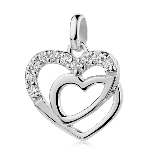 Anhänger Herzen Silber 925 rhodiniert - 10 Zirkonia - 13,50x13,00mm