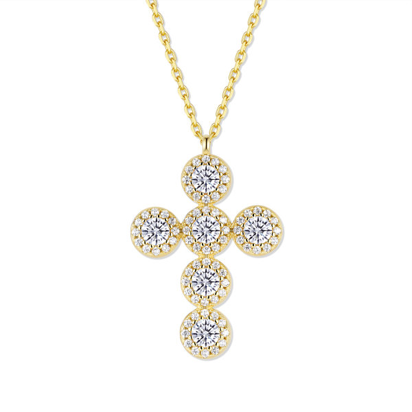 Collier Kreuz mit 78 Zirkonia Silber 925 vergoldet - Kreuz 22x16mm