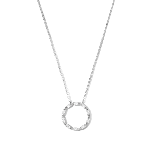 Collier Kreis Silber 925 rhodiniert - 10 weiße Zirkonia im Baguetteschliff - Bild 2