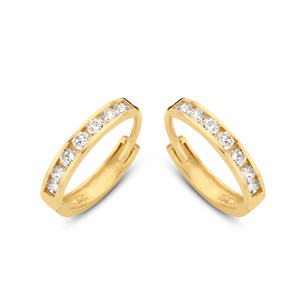 Klappcreolen Gold 585 - 14 Zirkonia - Ø 11mm - 1,8mm breit