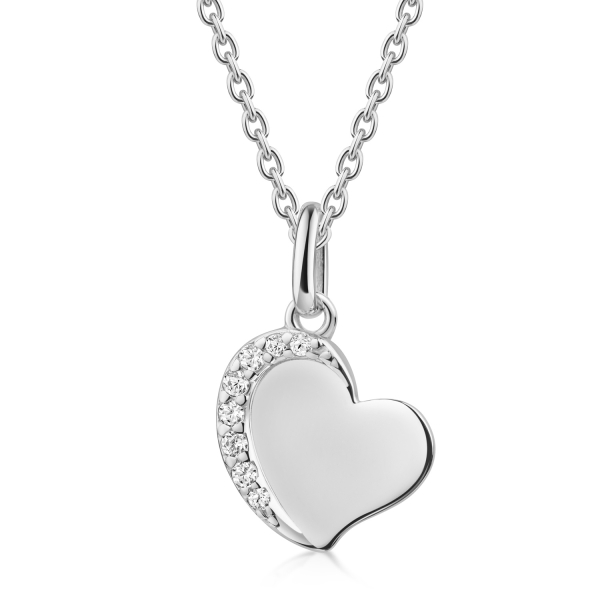 Collier Herz mit 8 Zirkonia Silber 925 rhodiniert - Ankerkette 45cm