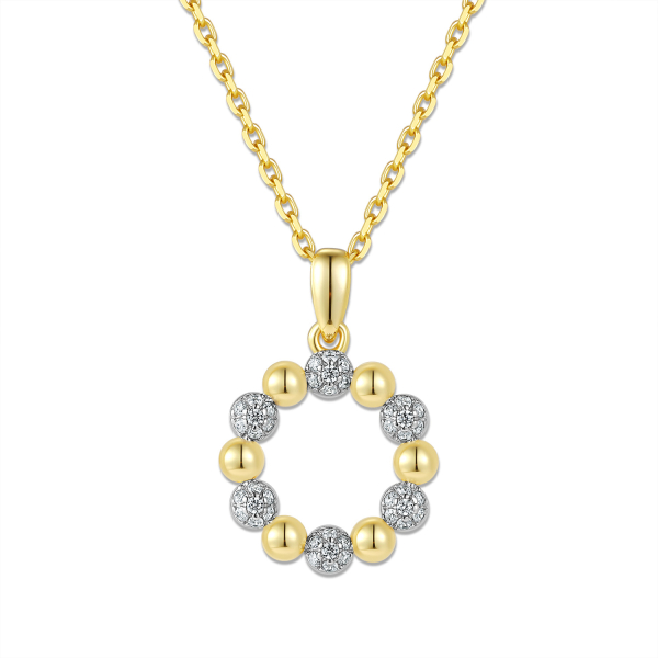 Collier Halbkugeln mit Zirkonia Silber 925 vergoldet - Anhänger 13mm