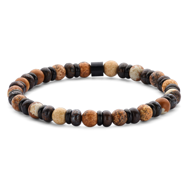 Frank 1967 Armband Edelstahl IPB - Achat und Brekzienjaspis - 6mm