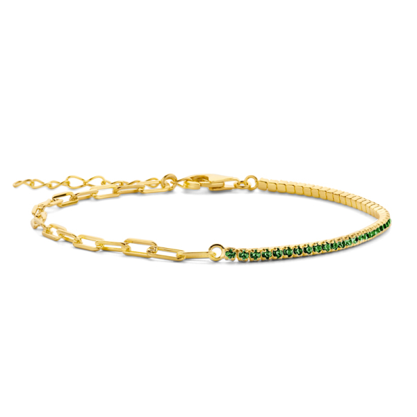 Armband halb Tennisarmband halb Ankerkette weit Silber 925 vergoldet - Zirkonia Grün