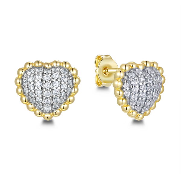 Ohrstecker Herz Silber 925 Bicolor - 64 Zirkonia - 9,6x8,6mm