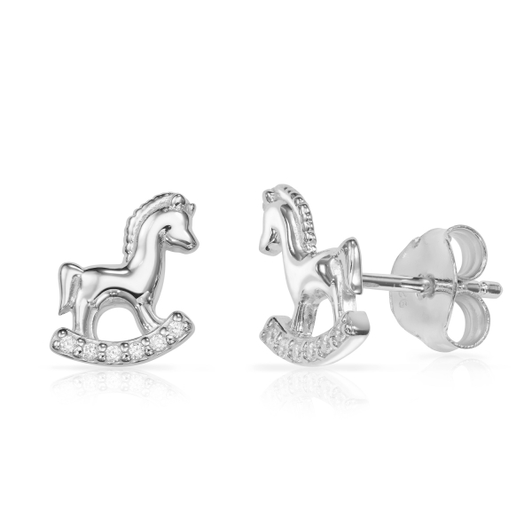 Ohrstecker Pferd Silber 925 rhodiniert - 12 Zirkonia