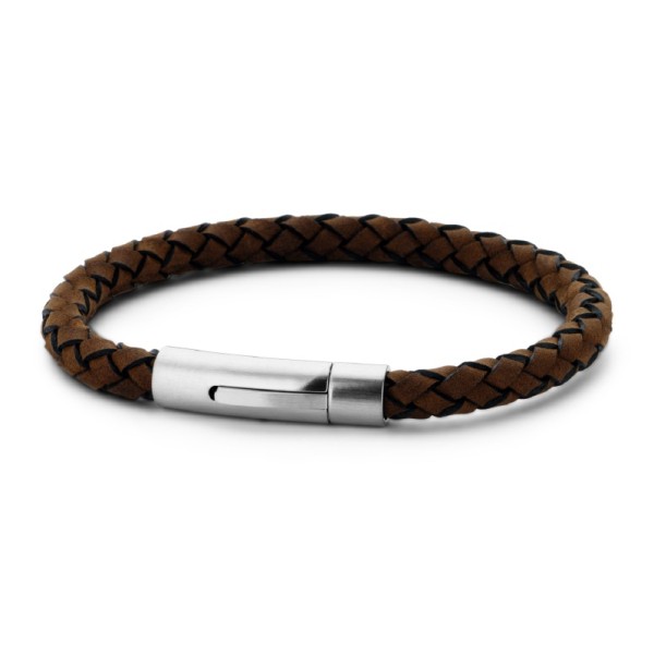 Frank 1967 Armband Echtleder Braun Geflochten Edelstahl - 6mm, 20,5cm