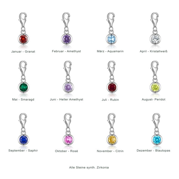 Charm Geburtsstein Monatsstein Zirkonia Silber 925