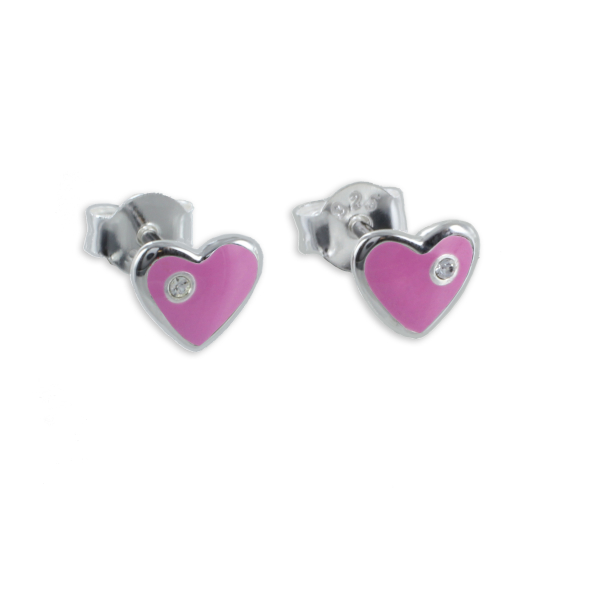 Ohrstecker Herz Silber 925 - Lack rosa - Mit Straßstein