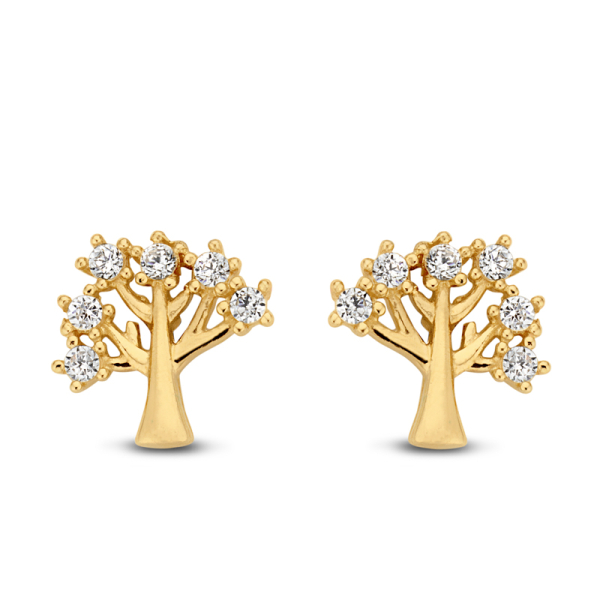 Ohrstecker Lebensbaum Gold 585 - 12 Zirkonia - 6,3x5,9mm