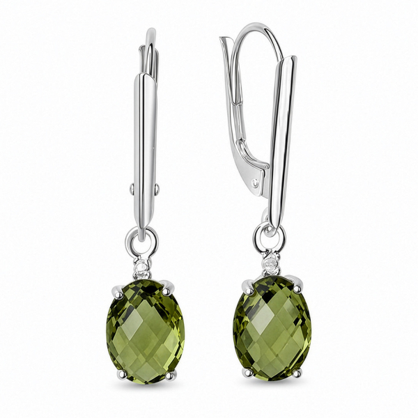 Ohrhänger Silber 925 rhodiniert - 4 Zirkonia weiß und olive