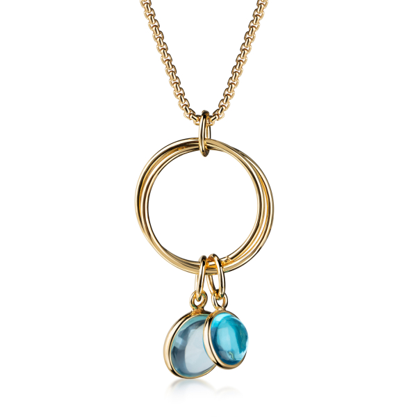 Collier mit Quarz Cabochon Silber 925 vergoldet - Blauer Quarz, 3 Milliemes Vergoldung
