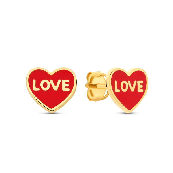 Ohrstecker Herz Love Gold 585 - Lack rot - 6,9x6,3mm