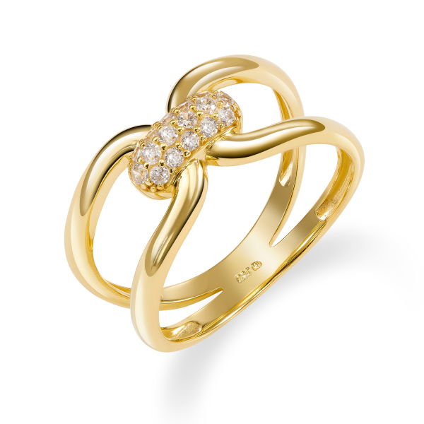 Damenring Silber 925 vergoldet - 16 Zirkonia - 9,3mm breit