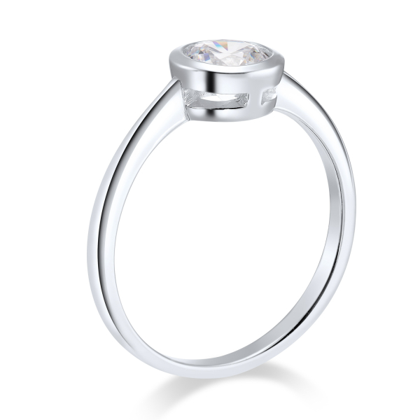 Solitär-Ring Silber 925 rhodiniert - Zirkonia 6mm - Zargenfassung - Bild 2