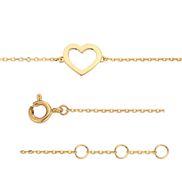 Armband Herz Gold 585 - Ankerkette - Zwischenteil