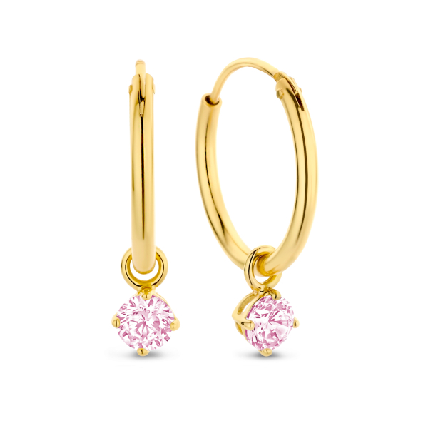 Creolen mit Zirkonia-Anhänger Pink Silber 925 vergoldet - Zirkonia 4mm