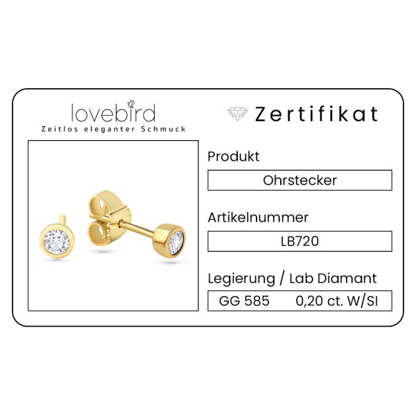 Lovebird Ohrstecker Gelbgold 585 - Lab Grown Brillanten 0,20 ct - Zargenfassung - Bild 2