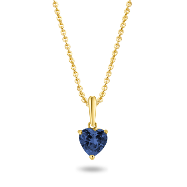 Collier mit Anhänger Herz Zirkonia blau Gold 585