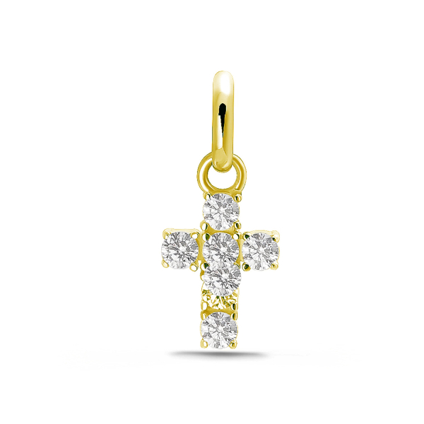 Anhänger Kreuz Silber 925 vergoldet - 6 Zirkonia - 8,5mm