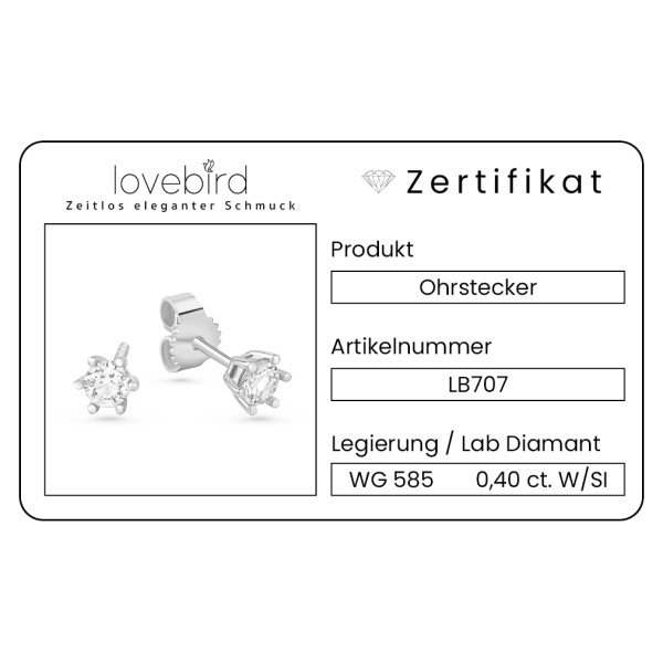 Lovebird Ohrstecker Weißgold 585 - Lab Grown Brillanten 0,40 ct - 6 Stotzen Fassung - Bild 2