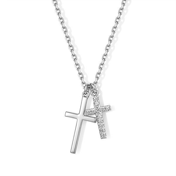 Collier Silber 925 mit 2 Kreuzanhängern und 13 Zirkonia - vergoldet oder rhodiniert - 45cm - Bild 2