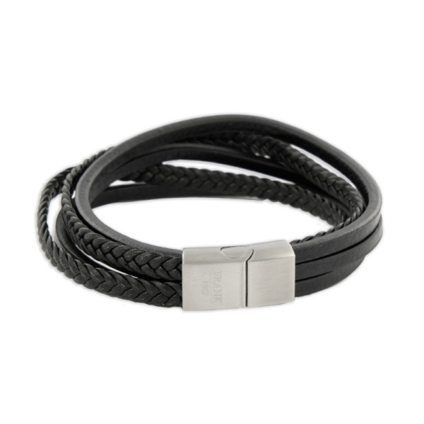 Frank 1967 Armband Echtleder Schwarz 5-reihig Edelstahl